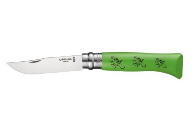 Нож Opinel серии Tradition TourDeFrance №08, клинок 8, 5см., нерж.сталь, граб, зеленый, рис.-велосипедист, картон.коробка